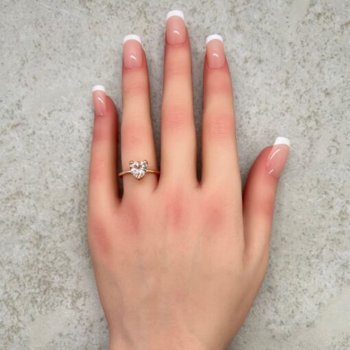 Heart Peachy Pink Morganite Ring Lily Flower Prongs Rose Gold LS5858