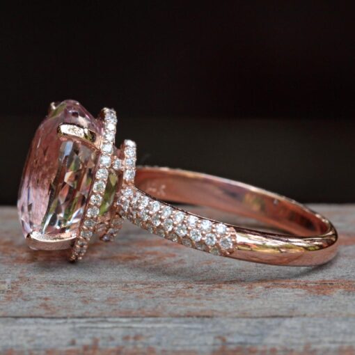 Hidden Halo Rare Pink Oval Morganite Engagement Ring Rose Gold LS4813