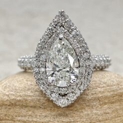 IGI Lab Diamond Double Halo Engagement Ring White Gold Platinum LS6592