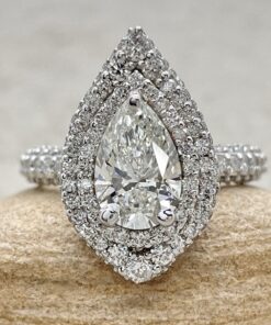IGI Lab Diamond Double Halo Engagement Ring White Gold Platinum LS6592
