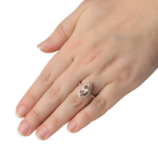 Marquise Peach Morganite Diamond Halo Engagement Ring Rose Gold LS4560