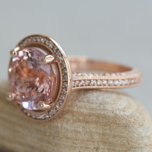 Morganite Diamond Engagement Ring Milgrain Beading Rose Gold LS6339