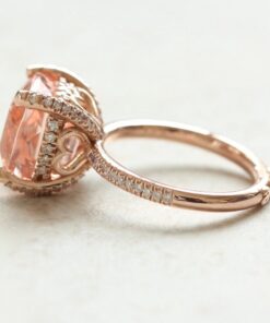 Morganite Diamond Shank Half Eternity Engagement Ring Rose Gold LS4413