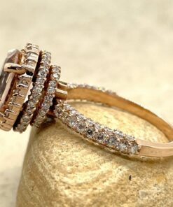 Morganite Engagement Ring Hidden Halos Triple Shank Rose Gold LS6472