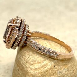 Morganite Engagement Ring Hidden Halos Triple Shank Rose Gold LS6472