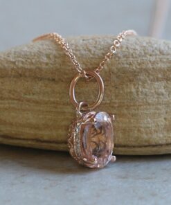 Oval Cut Peachy Morganite Lab Organic Diamond Pendant Rose Gold LS7027