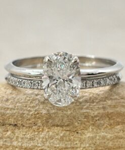 Oval Lab Grown Diamond Engagement Ring Set White Gold Platinum LS6883