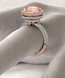 Oval Peachy Pink Morganite Ring Diamond Hidden Halo Rose Gold LS7114