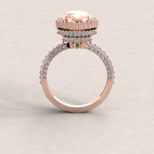 Oval Peachy Pink Morganite Ring Triple Diamond Shank Rose Gold LS7114
