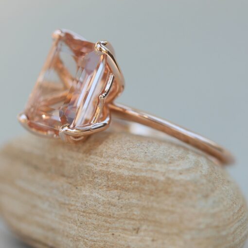 Peach Emerald Cut Solitaire Morganite Engagement Ring Rose Gold LS6266