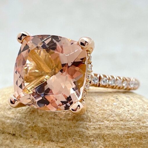 Peach Morganite Diamond Engagement Ring Half Eternity Rose Gold LS3770