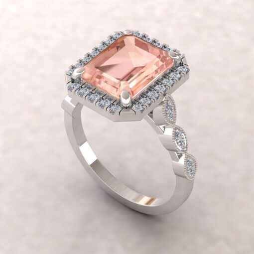 Peach Morganite Engagement Ring Single Halo White Gold Platinum LS5842