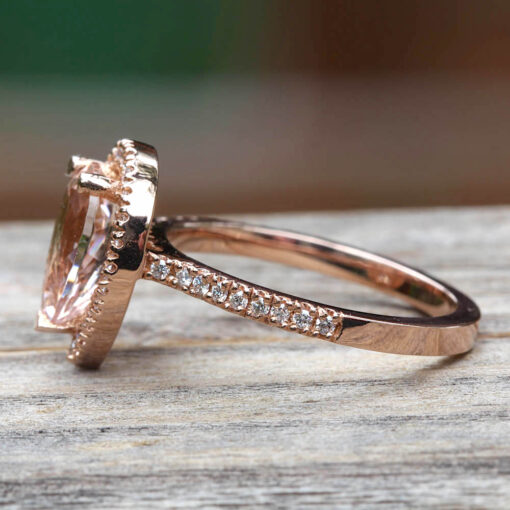 Peachy Morganite Diamond Single Halo Engagement Ring Rose Gold LS6843