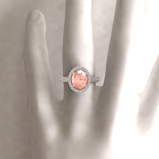Peachy Oval Cut Morganite Engagement Ring Hidden Halos Rose Gold LS647