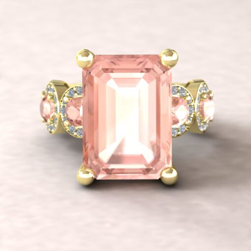 Peachy Pink Morganite Diamond Halos Engagement Ring Yellow Gold LS5898