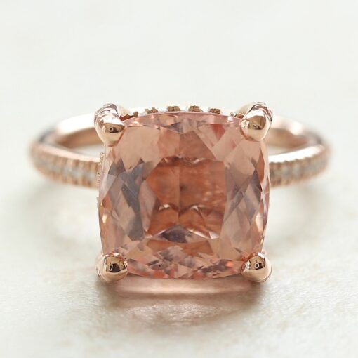 Peachy Pink Morganite Diamond Heart Engagement Ring Rose Gold LS4413
