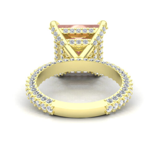 Peachy Pink Morganite Engagement Ring Diamond Halo Yellow Gold LS6225