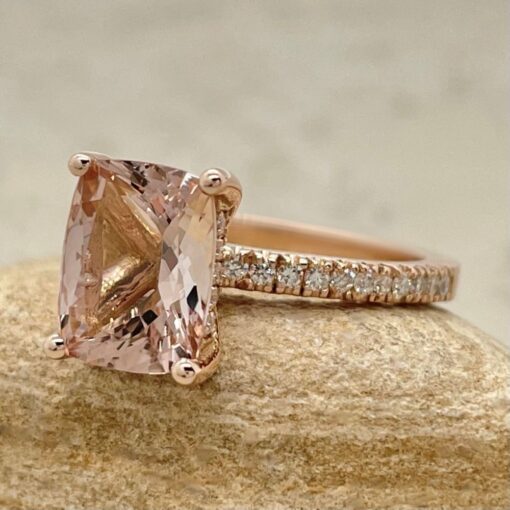 Peachy Pink Morganite Engagement Ring Diamond Shank Rose Gold LS5092