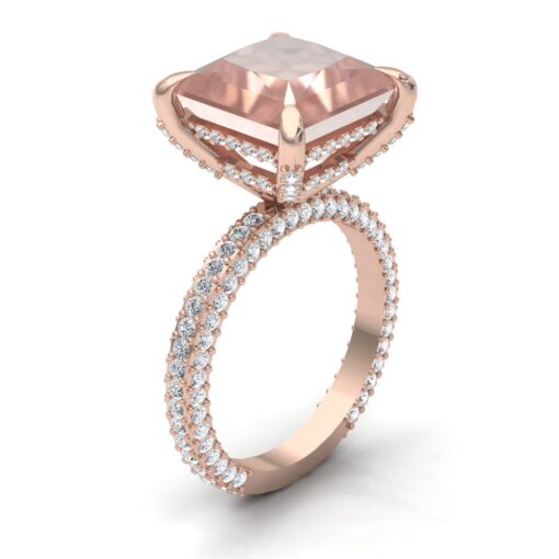 Peachy Pink Morganite Engagement Ring Diamond Shank Rose Gold LS6225
