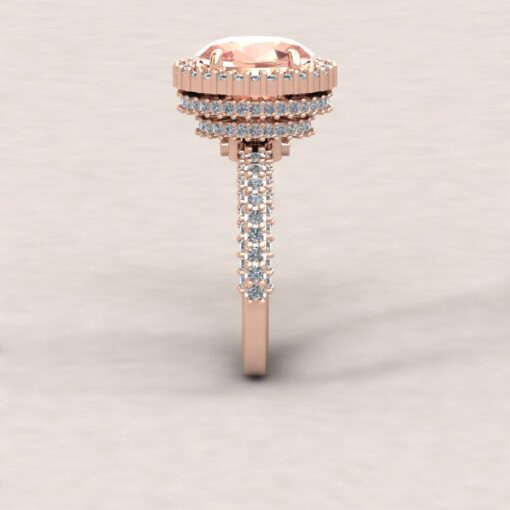 Peachy Pink Morganite Ring Triple Half Eternity Shank Rose Gold LS7114