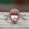 Pear Cut Peach Morganite Diamond Halo Engagement Ring Rose Gold LS6843