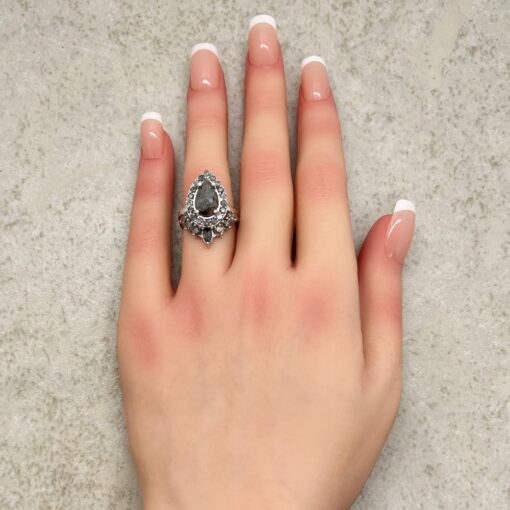 Pear Round Salt and Pepper Diamond Ring Set White Gold Platinum LS6100
