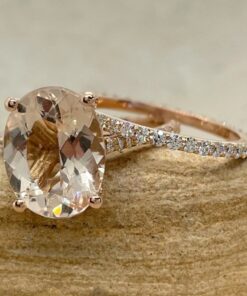Pink Oval Morganite Diamond Bridal Golden Halo Ring Rose Gold LS6568
