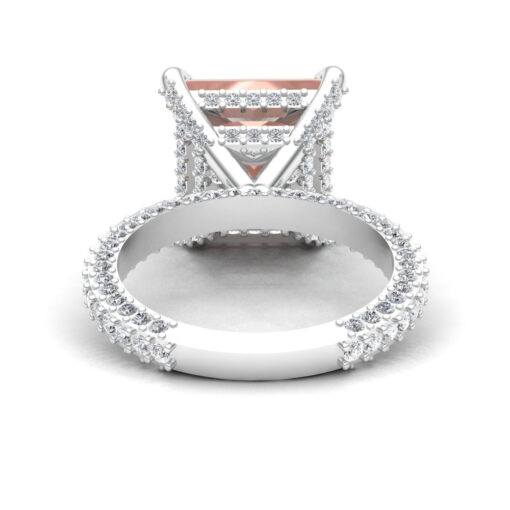Princess Cut Morganite Ring Diamond Shank White Gold Platinum LS6225