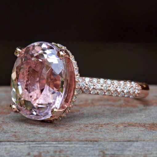 Rare Pink Oval Morganite Triple Shank Engagement Ring Rose Gold LS4813