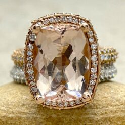 Rare Pink Rectangular Cushion Morganite Diamond Ring Rose Gold LS7031