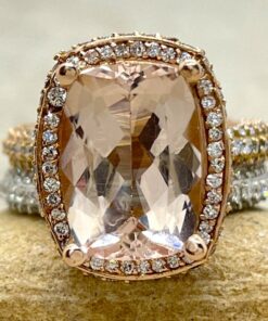 Rare Pink Rectangular Cushion Morganite Diamond Ring Rose Gold LS7031
