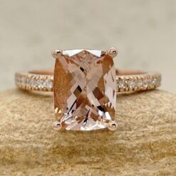 Rectangular Cushion Cut Peach Morganite Diamond Ring Rose Gold LS5092