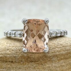 Rectangular Peach Morganite Engagement Ring White Gold Platinum LS4895