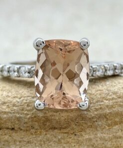 Rectangular Peach Morganite Engagement Ring White Gold Platinum LS4895