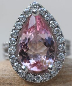 Rich Pink 5 Carat Morganite Engagement Ring White Gold Platinum LS6347