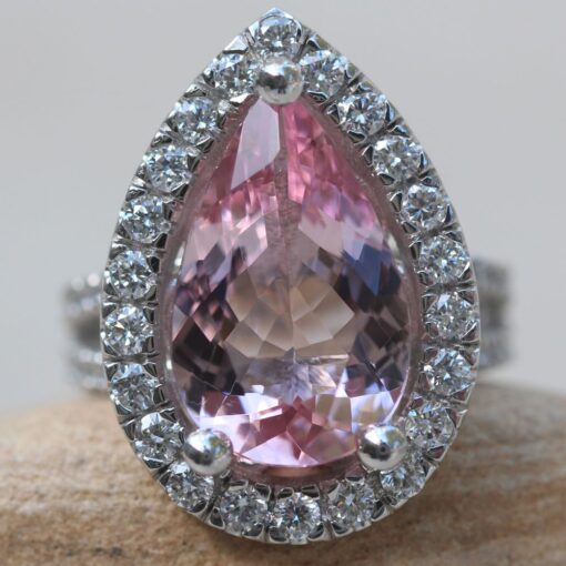 Rich Pink 5 Carat Morganite Engagement Ring White Gold Platinum LS6347