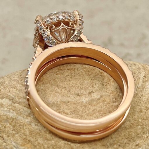 Round Cut Moissanite Wedding Ring Set Filigree Basket Rose Gold LS6457