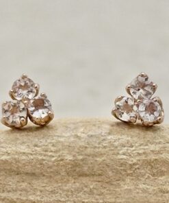 Round Cut Peachy Pink Morganite Gemstone Gift Studs Rose Gold LS6862