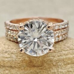 Round Diamond Bridal Ring Set Matching Wedding Bands Rose Gold LS6457