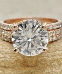 Round Diamond Bridal Ring Set Matching Wedding Bands Rose Gold LS6457