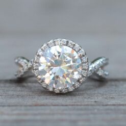 Round Diamond Engagement Ring Twisted Shank White Gold Platinum LS1215