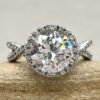 Round Halo Engagement Ring CZ Diamond Shank White Gold Platinum LS1215