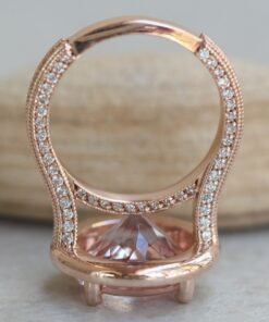 Round Morganite Diamond Engagement Ring Pave Shank Rose Gold LS6339