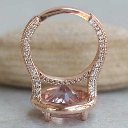 Round Morganite Diamond Engagement Ring Pave Shank Rose Gold LS6339