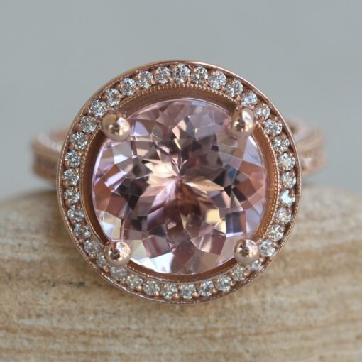 Round Morganite Diamond Engagement Ring Single Halo Rose Gold LS6339