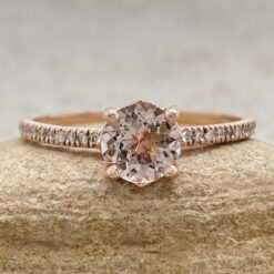 Round Peachy Pink Morganite Diamond Engagement Ring Rose Gold LS5130