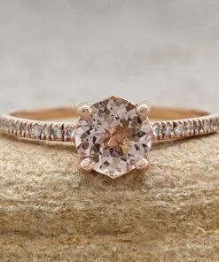 Round Peachy Pink Morganite Diamond Engagement Ring Rose Gold LS5130