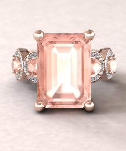 Solitaire Peachy Pink Morganite Halo Engagement Ring Rose Gold LS5898