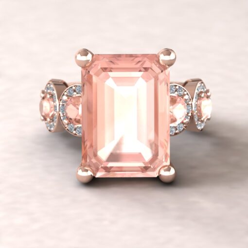 Solitaire Peachy Pink Morganite Halo Engagement Ring Rose Gold LS5898