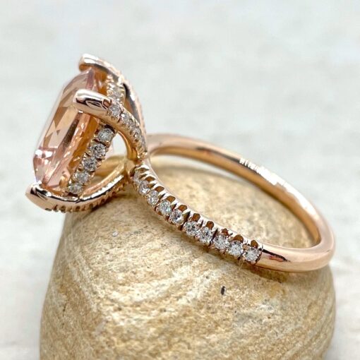 Square Peach Morganite Diamond Prongs Engagement Ring Rose Gold LS3770